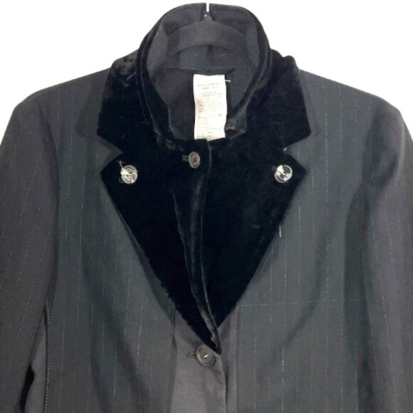 Marithe Francois Girbaud Stripe Velvet Long Jacket Black Size 29  Pre-Loved - Picture 4 of 9